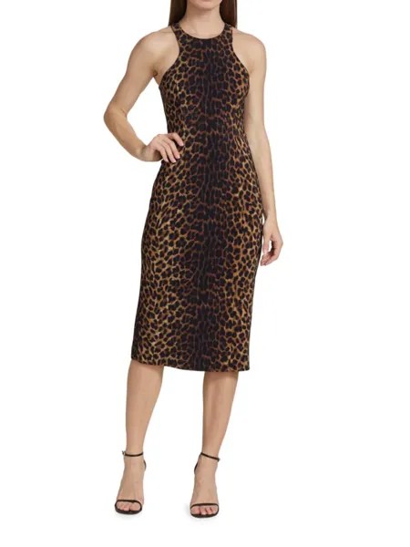 Платье-футляр с принтом гепарда Michael Kors Collection, цвет Chocolate Multi