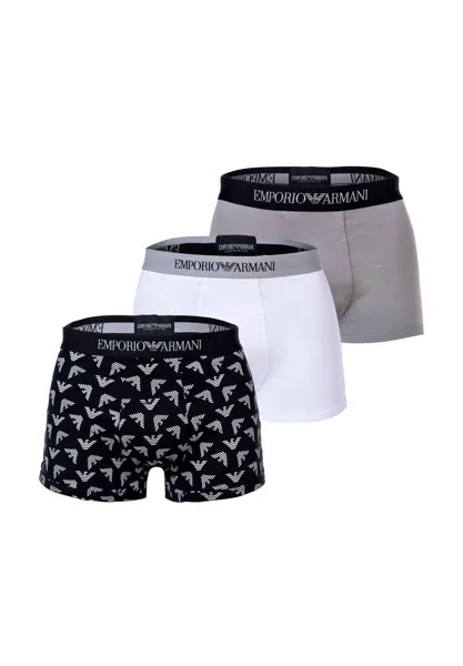 Мужские плавки, 3 шт. - PURE COTTON, шорты-боксеры, однотонные/с рисунком EMPORIO ARMANI, цвет Schwarz Grau