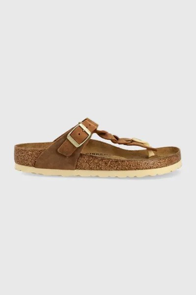 Плетеные кожаные шлепанцы Gizeh Birkenstock, коричневый