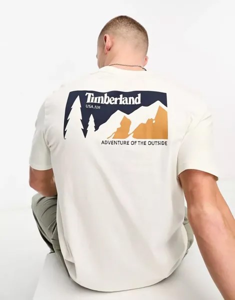 Белая футболка Timberland с принтом «горы» на спине