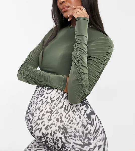 Укороченный лонгслив цвета хаки с высоким воротником от комплекта Missguided Maternity-Зеленый цвет