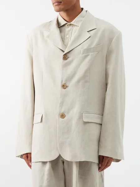 Льняной костюмный пиджак с зазубренными лацканами Albus Lumen, бежевый