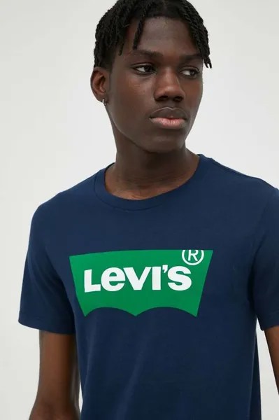 Хлопковая футболка Levi's, темно-синий