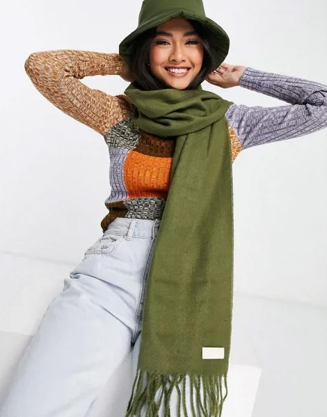 Мягкий зеленый шарф из переработанных материалов с нашивкой Topshop-Зеленый цвет