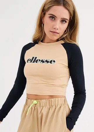 Укороченный лонгслив с контрастными рукавами и неоновым логотипом Ellesse-Neutral