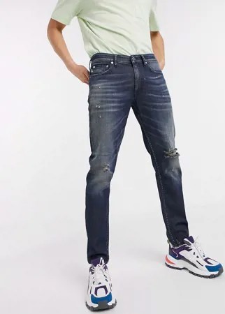 Узкие джинсы со рваной отделкой Love Moschino-Синий