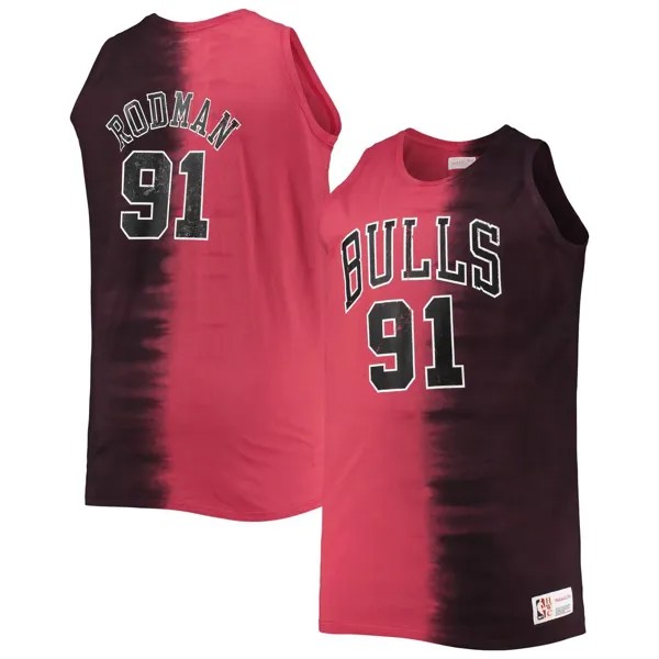 Мужская майка Mitchell & Ness Dennis Rodman черная/красная Chicago Bulls Profile Tie-Dye Player Tank Top