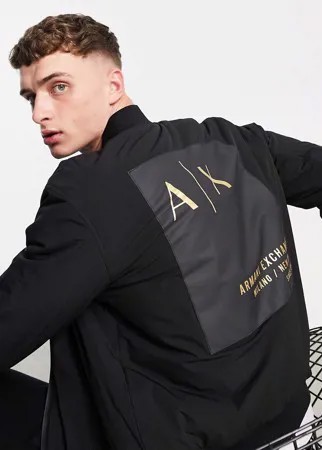 Черный бомбер с крупным принтом на спине Armani Exchange-Черный цвет