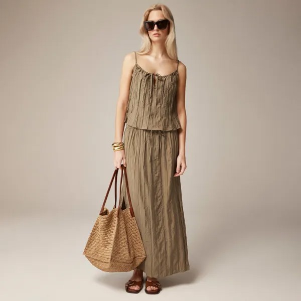 Юбка миди с жатым шнурком J.Crew, зеленый