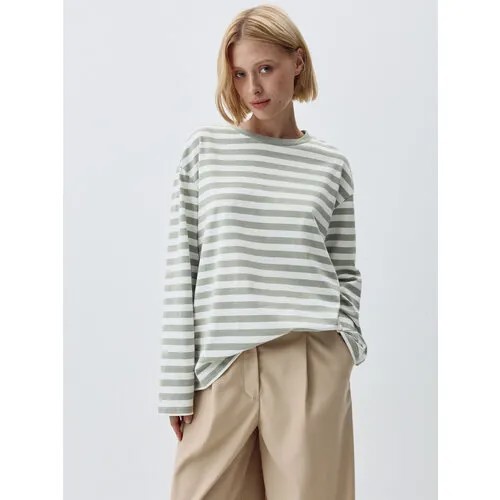 Лонгслив Sela Anna Oversize fit, размер XS INT, зеленый, белый