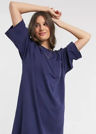 Платье-футболка в стиле oversized с карманом ASOS DESIGN Tall-Темно-синий