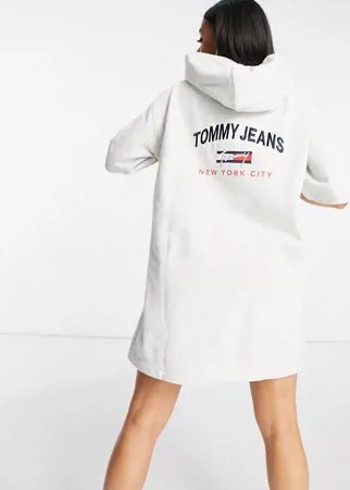 Серое платье-худи с короткими рукавами Tommy Jeans-Серый
