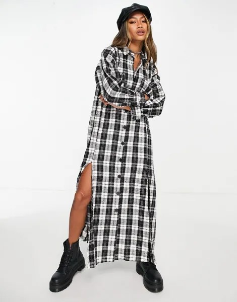 Черно-белое платье-рубашка макси из букле ASOS
