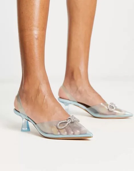 Серебряные туфли на каблуке Aldo Hilton с ремешком на пятке и бантом из стразов