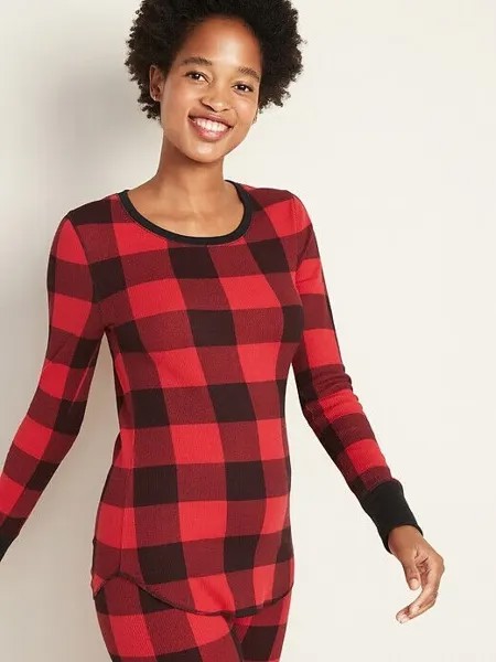 NWT Old Navy Red Buffalo Plaid Термальная вязаная футболка Мягкая вафельная женская маленькая маленькая