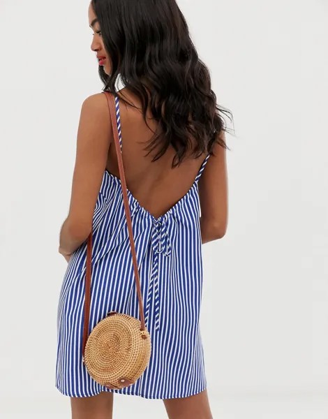 Сарафан мини в полоску с глубоким вырезом на спине ASOS DESIGN-Мульти
