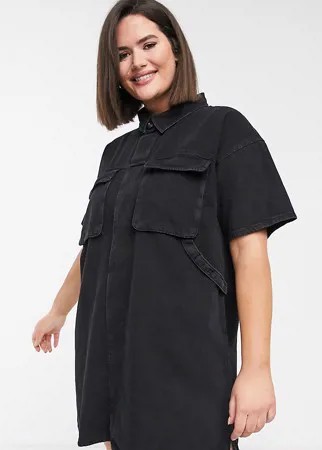 Свободное джинсовое платье-рубашка черного цвета ASOS DESIGN Curve-Черный