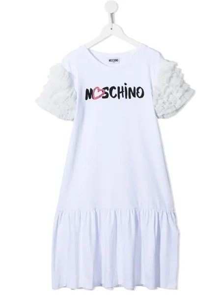 Moschino Kids платье с логотипом и оборками на рукавах