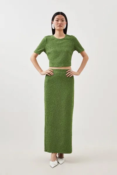 Комплект из топа и юбки из жатого джерси Karen Millen, зеленый