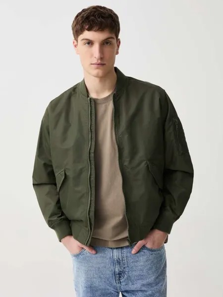 Однотонный бомбер на молнии во всю длину Grand & Hills, цвет army green