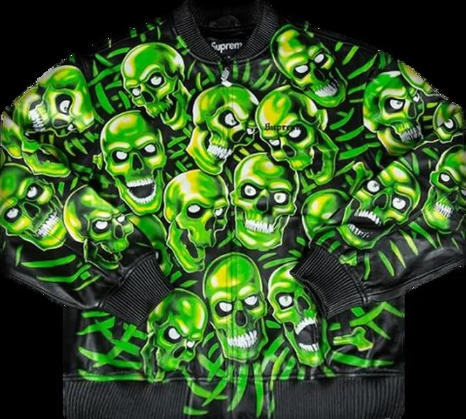 Куртка Supreme Skull Pile Leather Bomber Jacket 'Green', зеленый