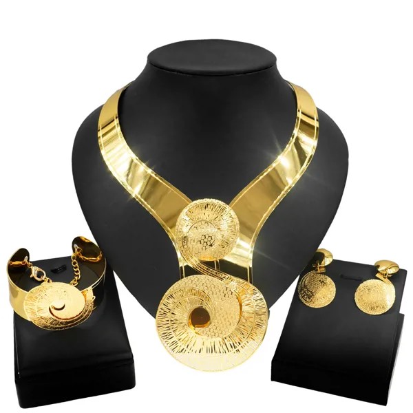Yulaili, высокое качество, большой размер, бразильские золотые серьги, браслет, ожерелье, комплект ювелирных изделий, Женские Ювелирные наборы ...