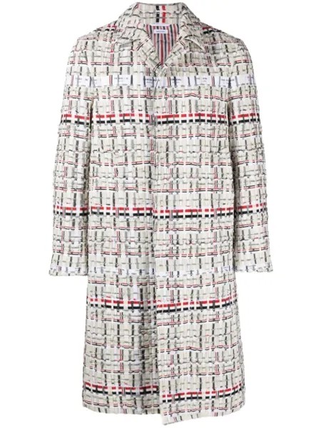 Thom Browne однобортное твидовое пальто, нейтральный цвет