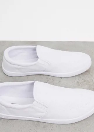 Белые парусиновые кеды-слипоны для широкой стопы ASOS DESIGN-Белый