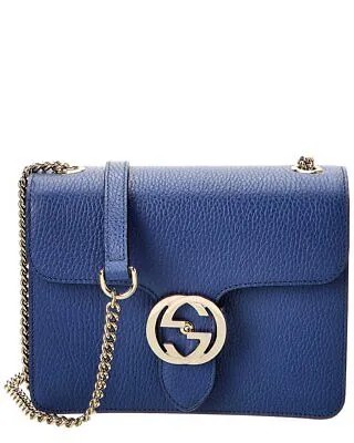 Gucci Interlocking G Маленькая кожаная женская сумка через плечо, синяя