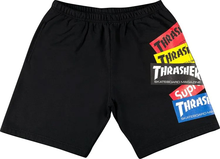 Спортивные шорты Supreme x Thrasher Multi Logo Sweatshort 'Black', черный