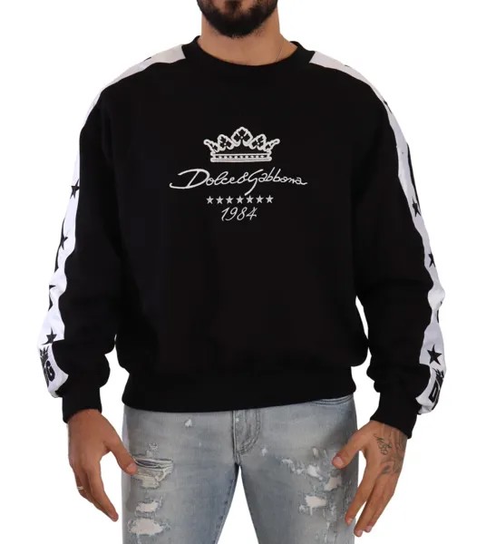 DOLCE - GABBANA Свитер, черный хлопковый пуловер со звездами 1984 года и круглым вырезом с круглым вырезом. XS