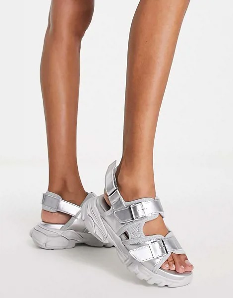 Серебристые сандалии в спортивном стиле на толстой подошве ASOS DESIGN Fountains-Серебристый