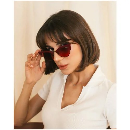 Солнцезащитные очки Vogue eyewear, кошачий глаз, оправа: пластик, с защитой от УФ, градиентные, для женщин, красный