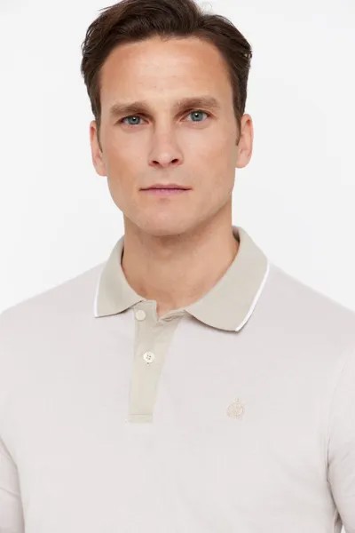 Оксфордская рубашка-поло из пике с длинными рукавами Cortefiel, бежевый