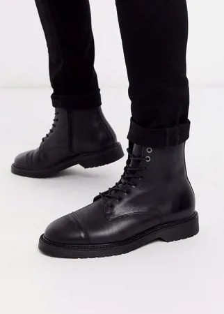 Черные кожаные походные ботинки на шнуровке Selected Homme-Черный
