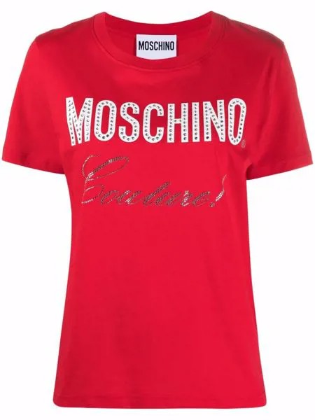 Moschino футболка с логотипом и кристаллами
