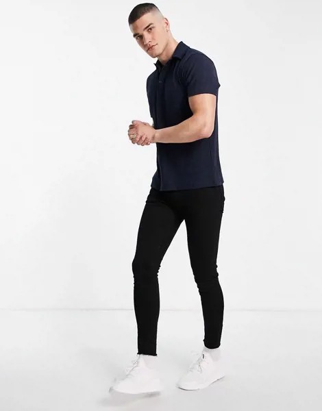 Темно-синее поло в рубчик ASOS DESIGN-Голубой
