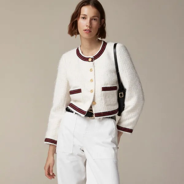 Коллекция дамский жакет с контрастной отделкой из итальянского твида J.Crew, бежевый