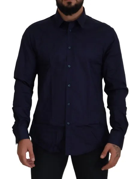 VERSACE COLLECTION Trend Рубашка Темно-синее хлопковое деловое платье 42/US16,5/L $500