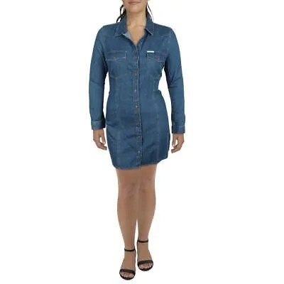 Calvin Klein Jeans Женское синее джинсовое мини-платье-рубашка на кнопках спереди XL BHFO 0941