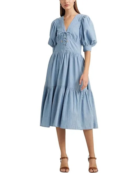 Платье LAUREN Ralph Lauren Chambray Puff-Sleeve, цвет Medium Chambray Wash