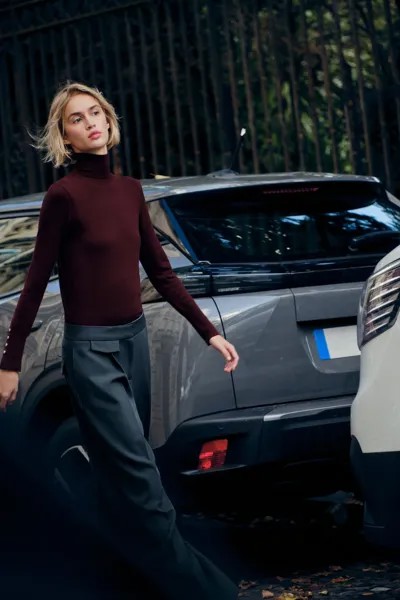 Базовый однотяжной вязки свитер ZARA, бордовый