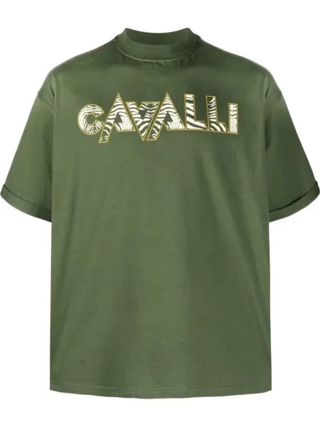 Футболка с логотипом и зебровым принтом Roberto Cavalli, зеленый