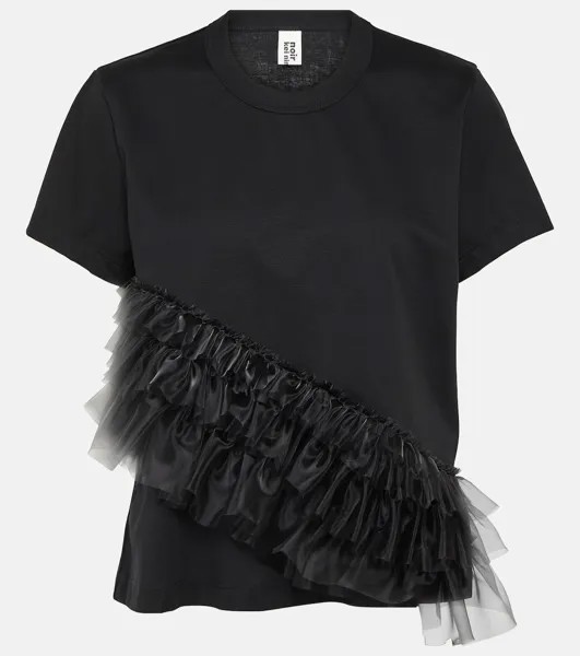 Футболка из хлопкового джерси с тюлевой отделкой Noir Kei Ninomiya, черный