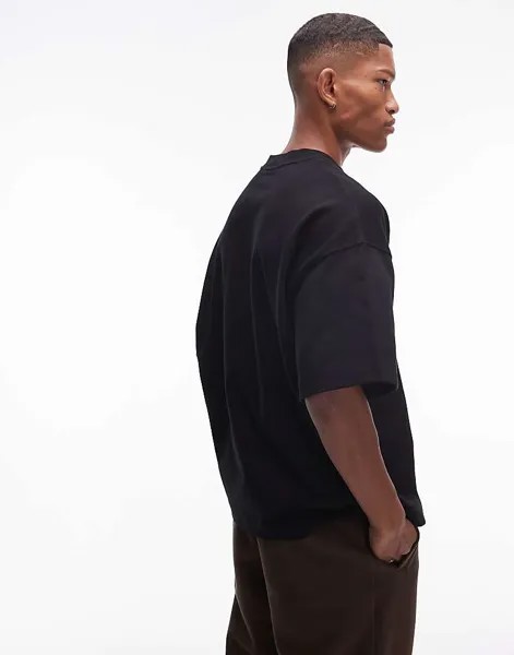 Topman Premium - Плотная черная футболка свободного кроя, 300 г/м², рукава до локтя
