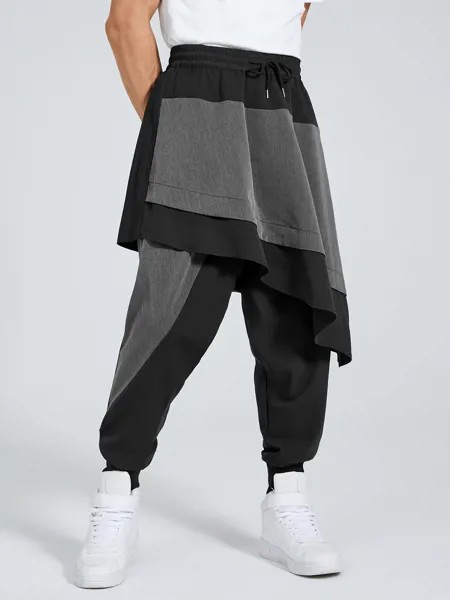 Мужчины Япония Streetwear Hip Hop Color Block Splice Многоуровневый дизайн Гарем брюки