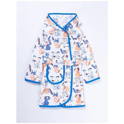 Халат KotMarKot для мальчиков, на завязках, капюшон, карманы, пояс в комплекте, размер 92, белый, синий