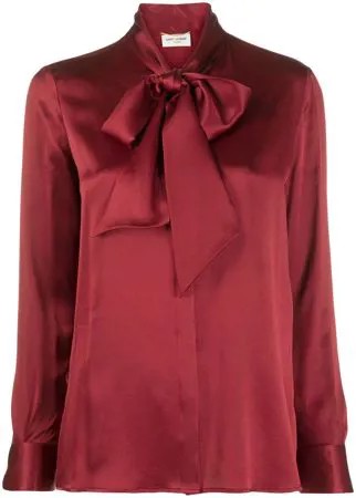 Saint Laurent блузка с бантом и длинными рукавами