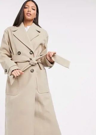 Бежевое пальто макси с поясом ASOS DESIGN Tall-Коричневый цвет