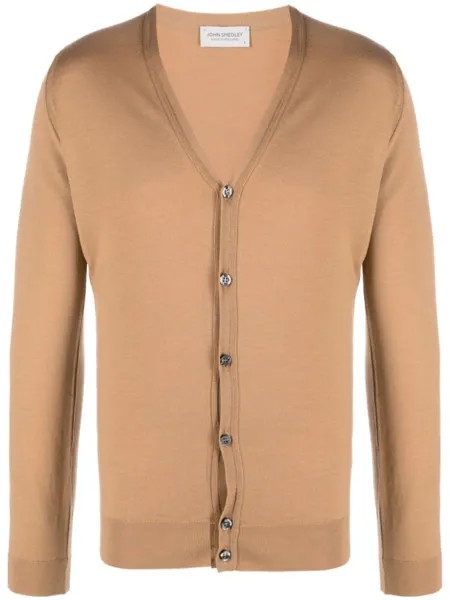 John Smedley кардиган из шерсти мериноса с V-образным вырезом, коричневый